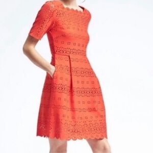 Banana Republic Coral Eyelet Fit-and-Flare Mini Dress